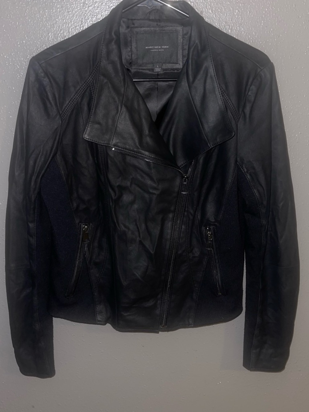 Marc New York Black Leather Asymmetric Zip Jacket